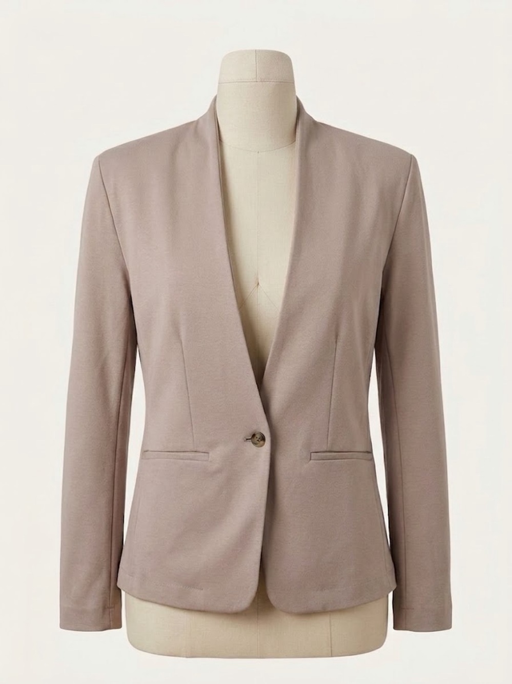 Simply Styled Taupe Single-Button Shawl Collar Blazer